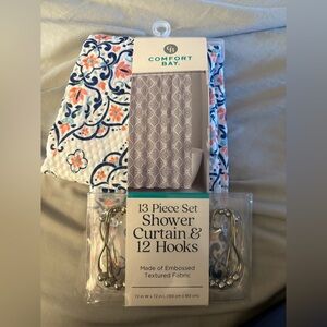 Elegant blue and Orange Patterned 
Fabric Classic Shower Curtain